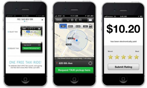 Uber private taxi: app on iphone 
