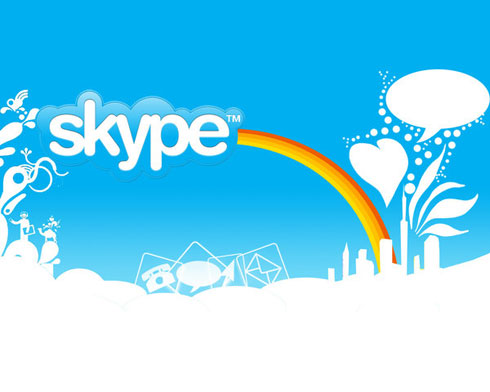 Skype logo on blue background with a rainbow