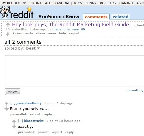 Hey look guys; the Reddit Marketing Field Guide.